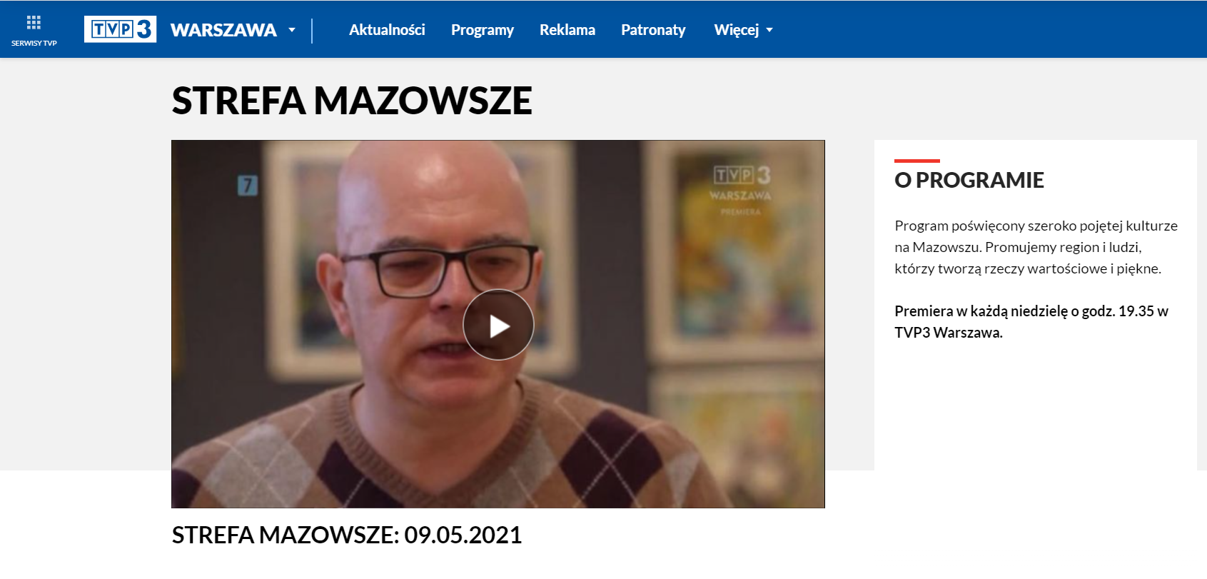 Maciej Czapski w programie  "Strefa Mazowsze" na antenie TVP3 Warszawa 