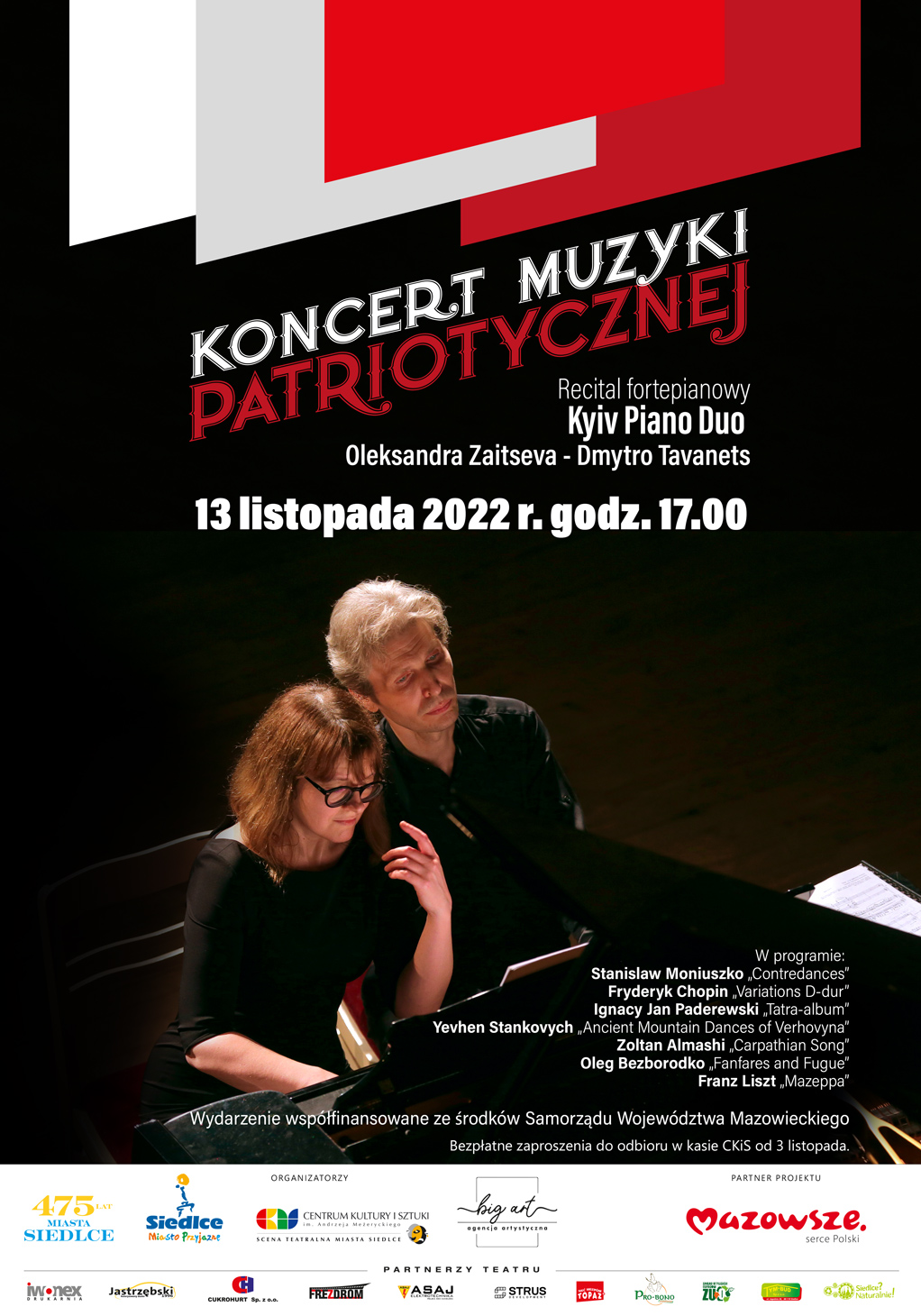 Koncert muzyki patriotycznej - Recital fortepianowy Kyiv Piano Duo 13 listopada na Scenie Teatralnej Miasta Siedlce