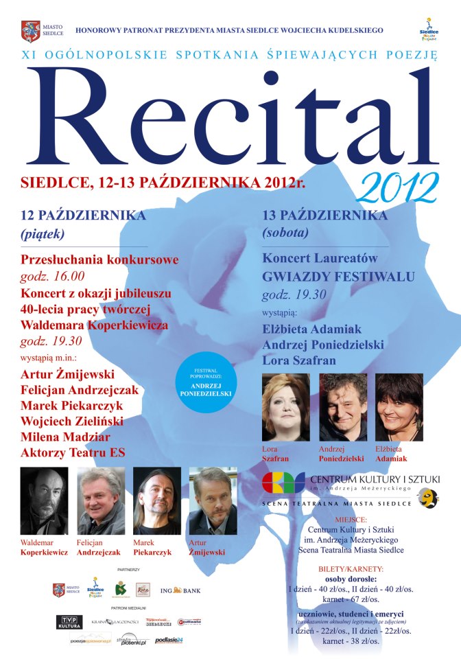 Zakwalifikowani do przesłuchań konkursowych w ramach OGÓLNOPOLSKIEGO SPOTKANIA ŚPIEWAJĄCYCH POEZJĘ RECITAL 2012