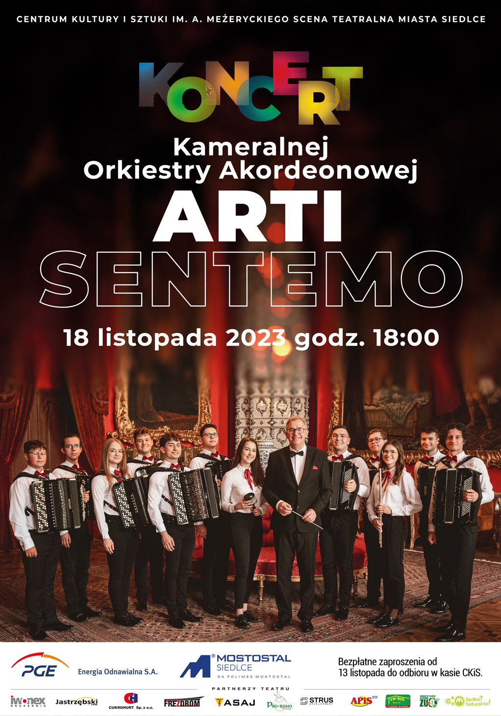 Koncert Kameralnej Orkiestry Akordeonowej ARTI SENTEMO 18 listopada na Scenie Teatralnej Miasta Siedlce