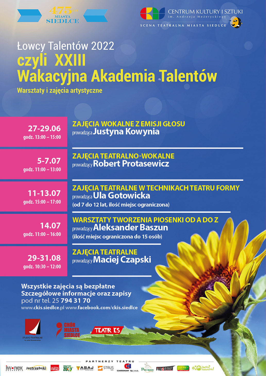 Zachęcamy do zapoznania się z ofertą Centrum Kultury i Sztuki przygotowaną w ramach XXIII Wakacyjnej Akademii Talentów.