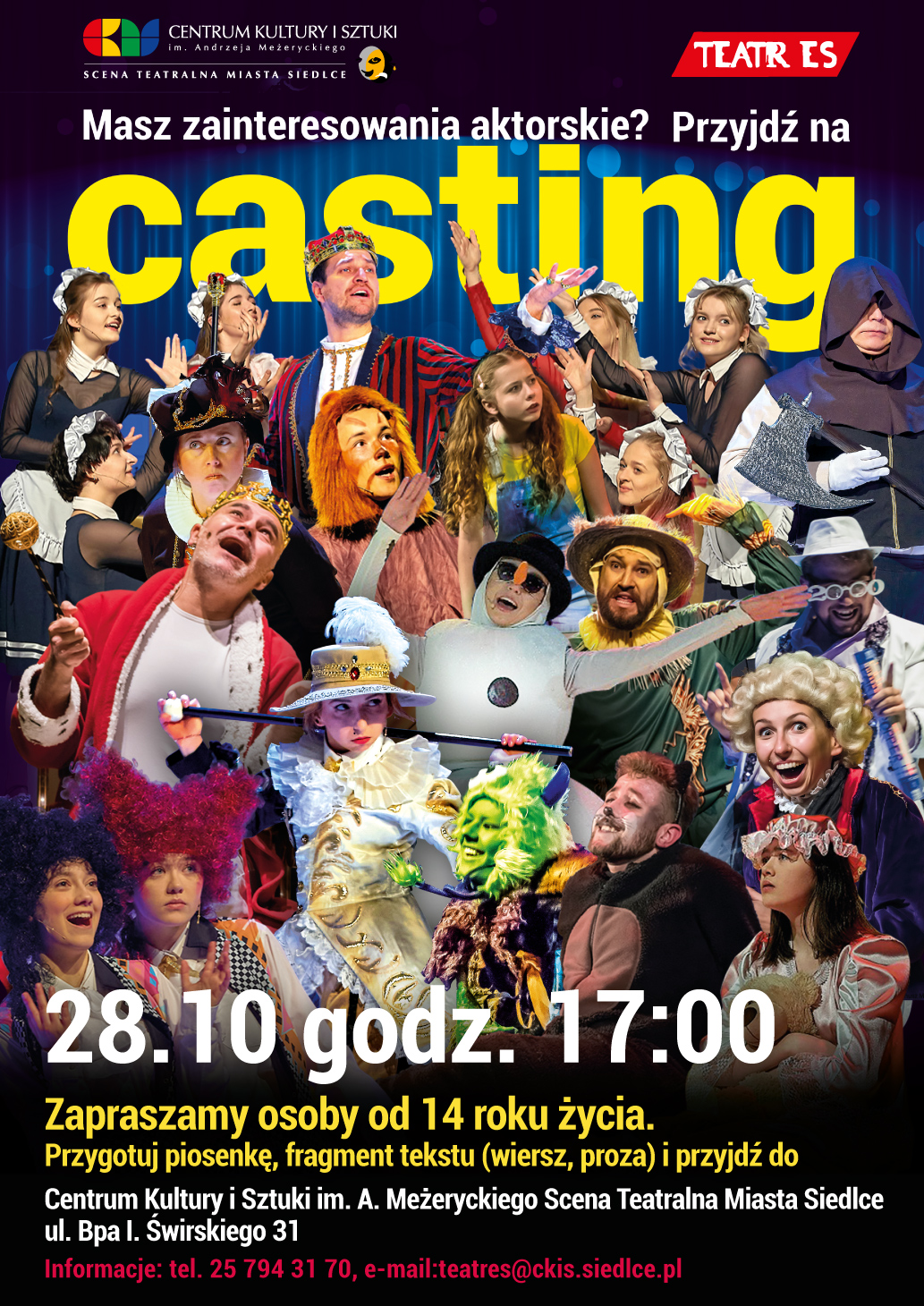 Teatr ES zaprasza na CASTING. Przesłuchania odbędą się 28 października od godz. 17:00 na Scenie Teatralnej Miasta Siedlce.